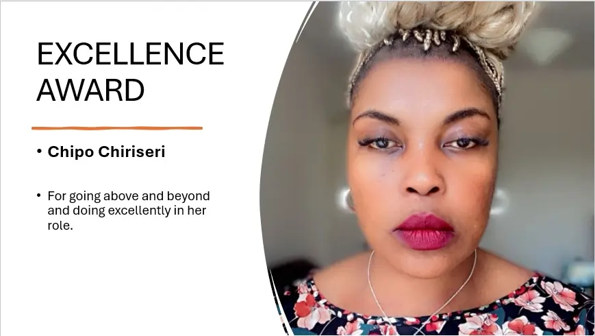 “For going above and beyond and doing excellently in her role.”